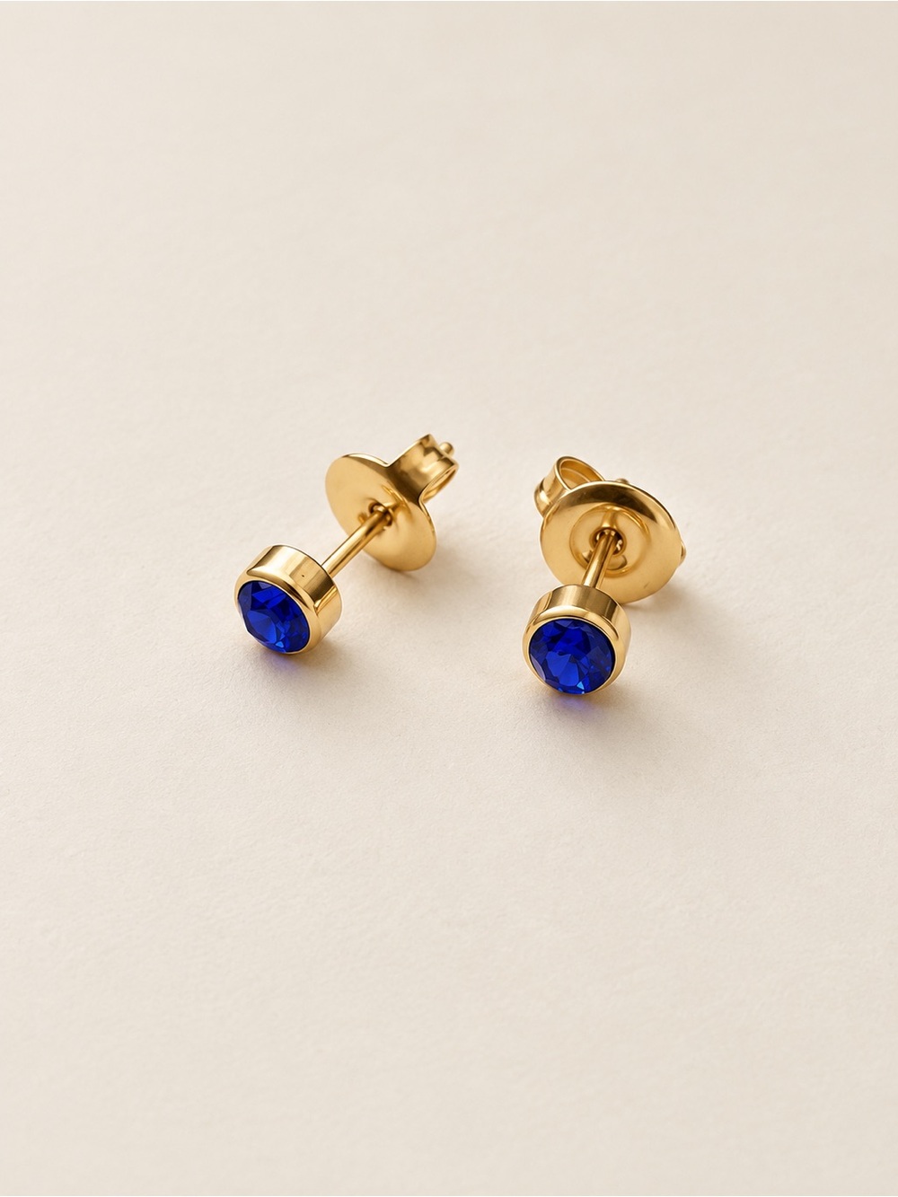 Gold Plated Blue Crystal Stud Earrings - hypoallergenic